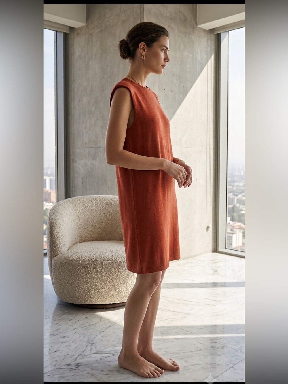 ADOLFO DOMINGUEZ Sleeveless Linen Knit Maxi Dress, Rust Orange, Size M